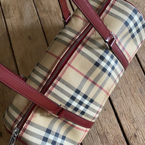 Burberry | Women’s Haymarket Check Barrel Bag Red - Picture 7 of 8